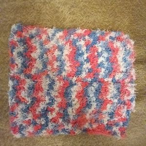 Red, white, and blue crochet dishcloth